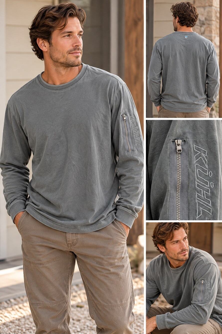 Kuhl Wildfire Men’s Gray Solid Crew Neck Long Sleeve Pocket T-Shirt L